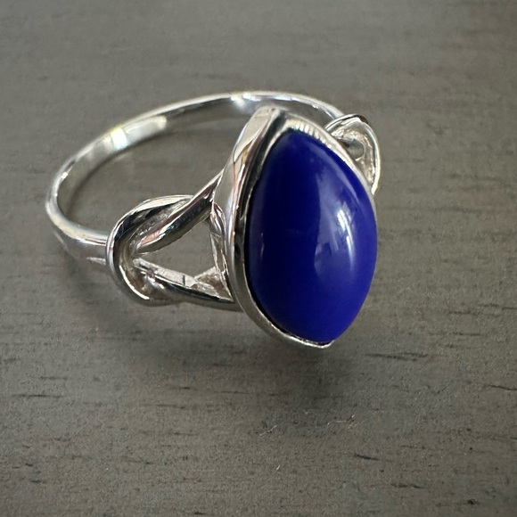 SUVANI 925 Sterling Silver Ring Blue Lapis Lazuli Gemstone Marquise Size 8 - Picture 2 of 8